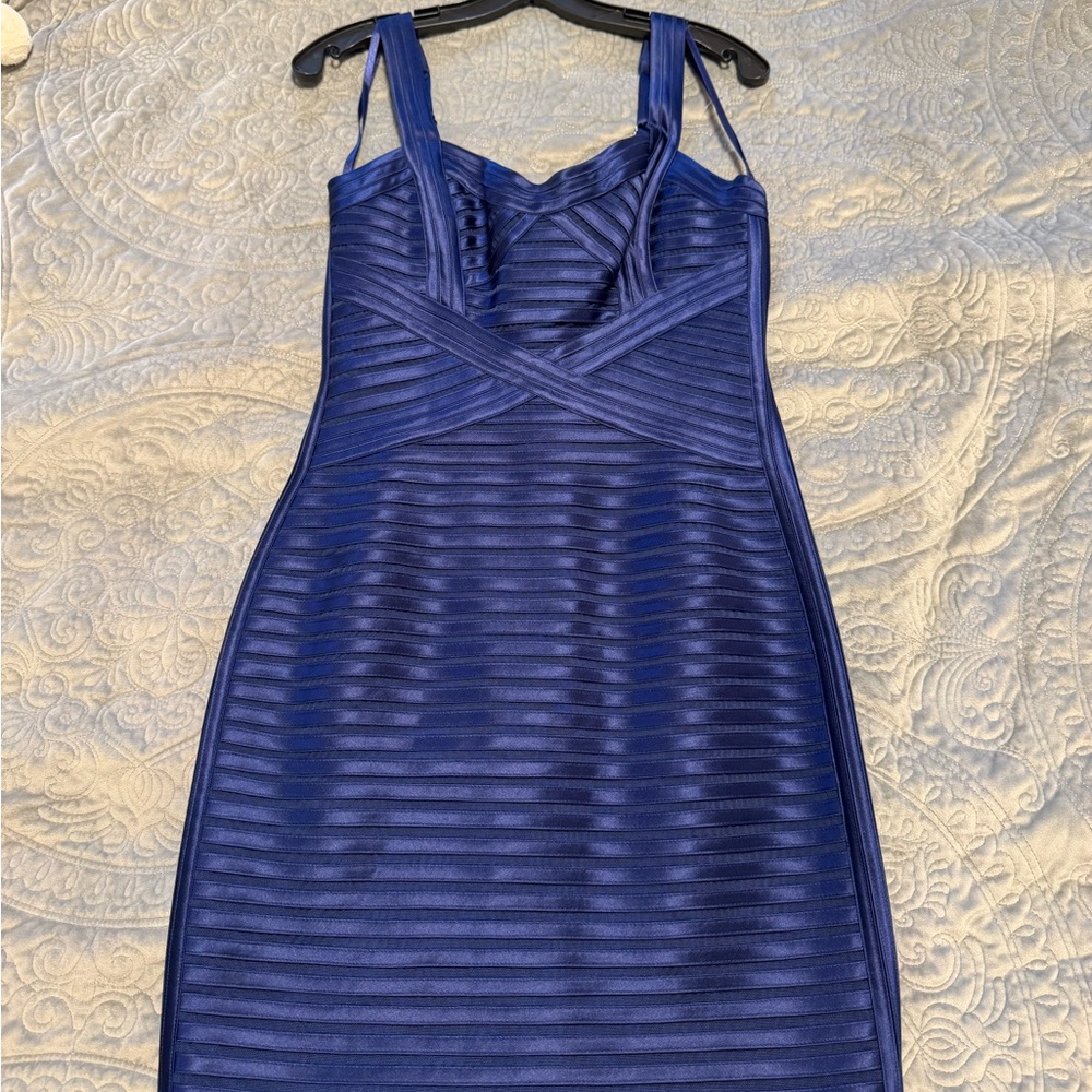 BCBG Elegant Satin Blue Striped Dress